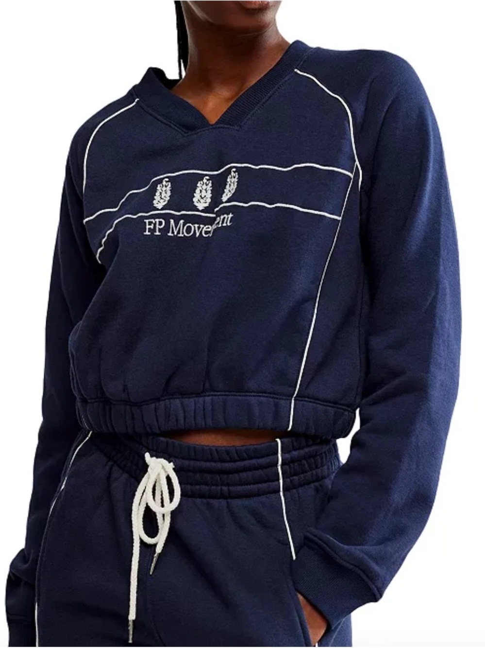 Free People Movement Seeing Double Navy Blue Cropped Crewneck Size XL